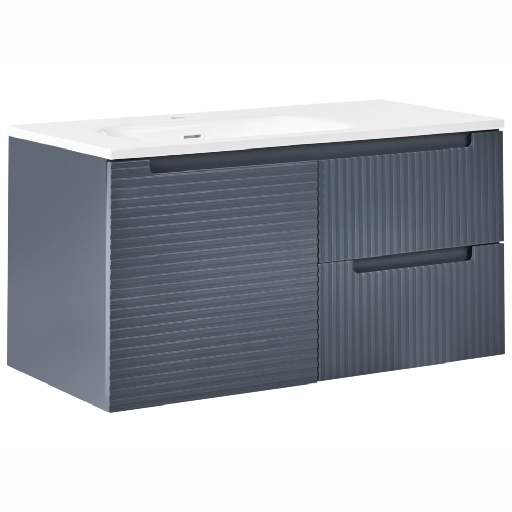 Mobile bagno sospeso con lavabo 2 cassetti frontali 1 ripiano 100 x 46 cm Grigio grafite