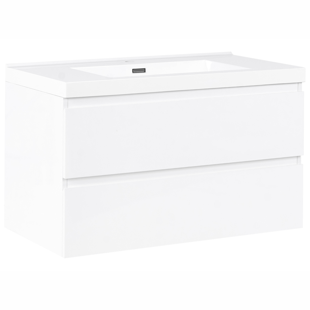 Mobile bagno sospeso bianco 90 x 50 cm con 2 cassetti e lavabo