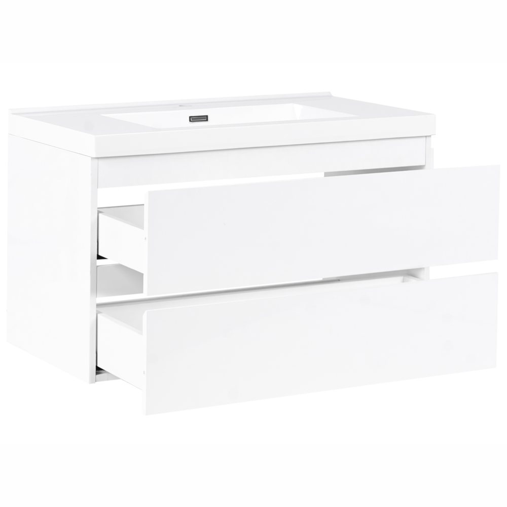 Mobile bagno sospeso bianco 90 x 50 cm con 2 cassetti e lavabo