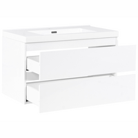 Mobile bagno sospeso bianco 90 x 50 cm con 2 cassetti e lavabo