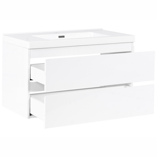 Mobile bagno sospeso bianco 90 x 50 cm con 2 cassetti e lavabo