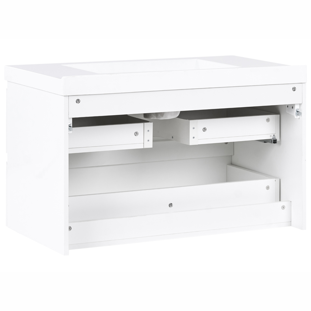 Mobile bagno sospeso bianco 90 x 50 cm con 2 cassetti e lavabo