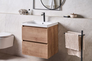 Mobile bagno sospeso con lavabo e 2 cassetti 60 x 49 cm marrone chiaro elegante