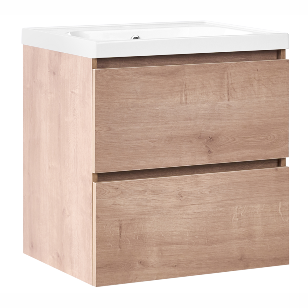 Mobile bagno sospeso con lavabo e 2 cassetti 60 x 49 cm marrone chiaro elegante