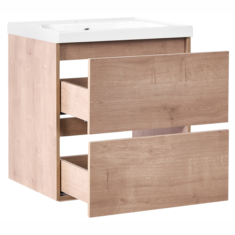 Mobile bagno sospeso con lavabo e 2 cassetti 60 x 49 cm marrone chiaro elegante