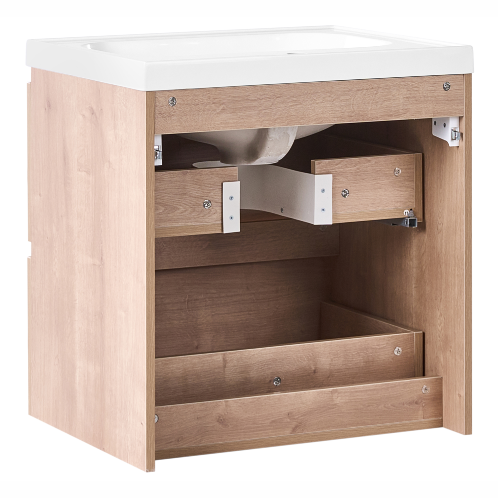 Mobile bagno sospeso con lavabo e 2 cassetti 60 x 49 cm marrone chiaro elegante