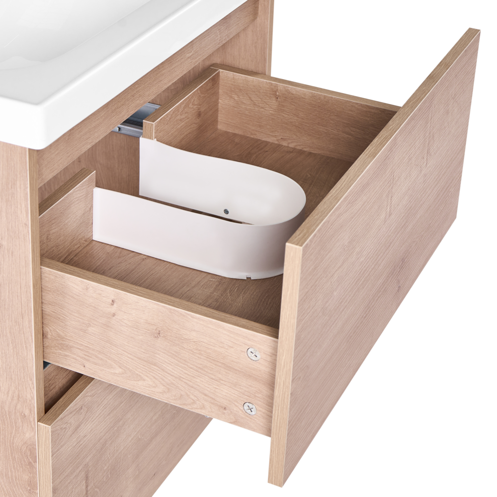 Mobile bagno sospeso con lavabo e 2 cassetti 60 x 49 cm marrone chiaro elegante