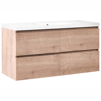 Mobile bagno sospeso con lavabo e 2 cassetti 129 x 49 cm marrone chiaro elegante