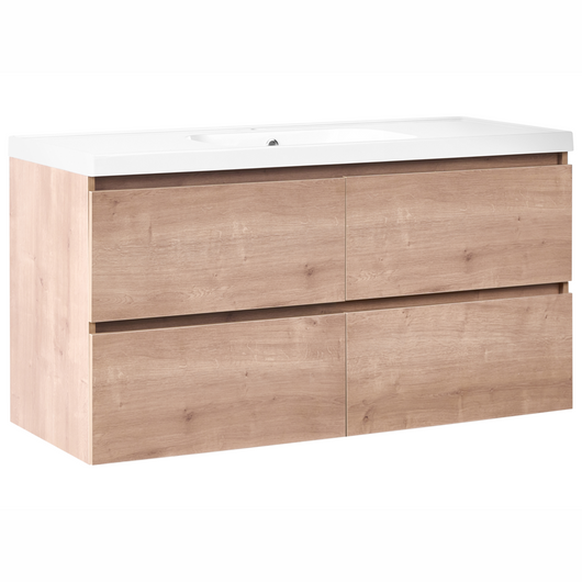 Mobile bagno sospeso con lavabo e 2 cassetti 129 x 49 cm marrone chiaro elegante