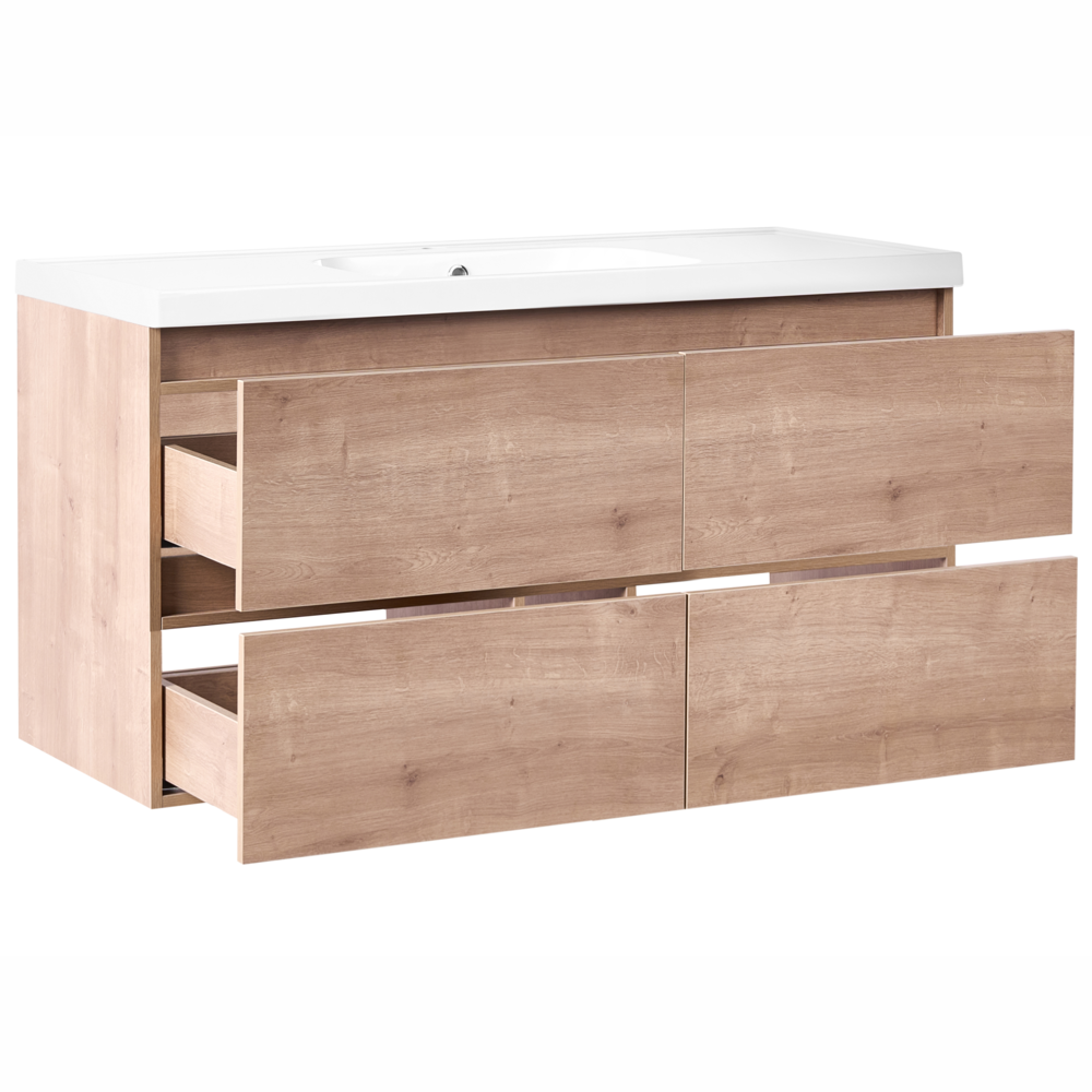 Mobile bagno sospeso con lavabo e 2 cassetti 129 x 49 cm marrone chiaro elegante