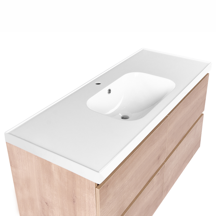 Mobile bagno sospeso con lavabo e 2 cassetti 129 x 49 cm marrone chiaro elegante