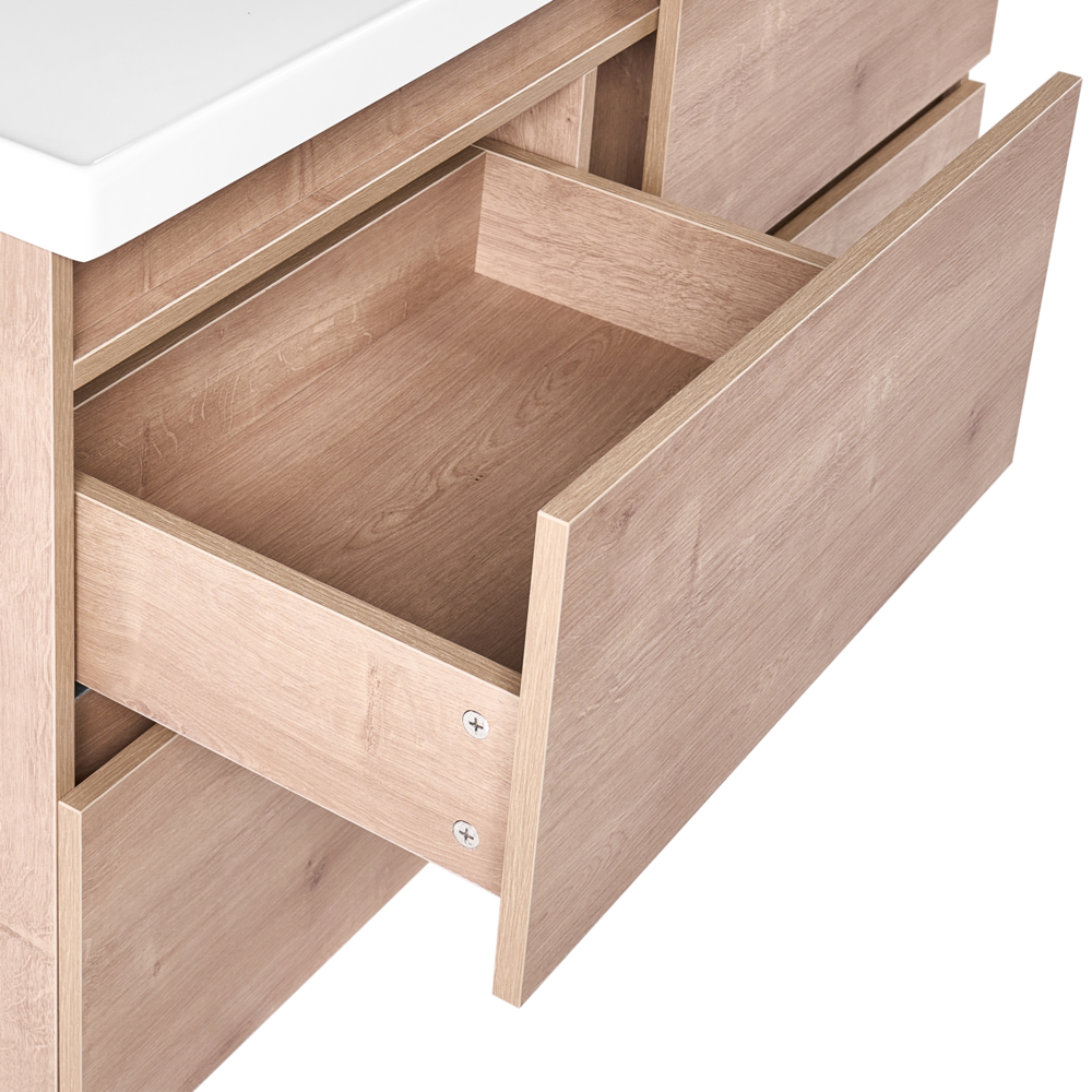 Mobile bagno sospeso con lavabo e 2 cassetti 129 x 49 cm marrone chiaro elegante