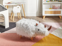 Sgabello per bambini con animali Rhino bianco Pelliccia sintetica con gambe in legno imbottite Poggiapiedi per la cameretta dei bambini