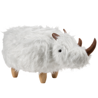Sgabello per bambini con animali Rhino bianco Pelliccia sintetica con gambe in legno imbottite Poggiapiedi per la cameretta dei bambini