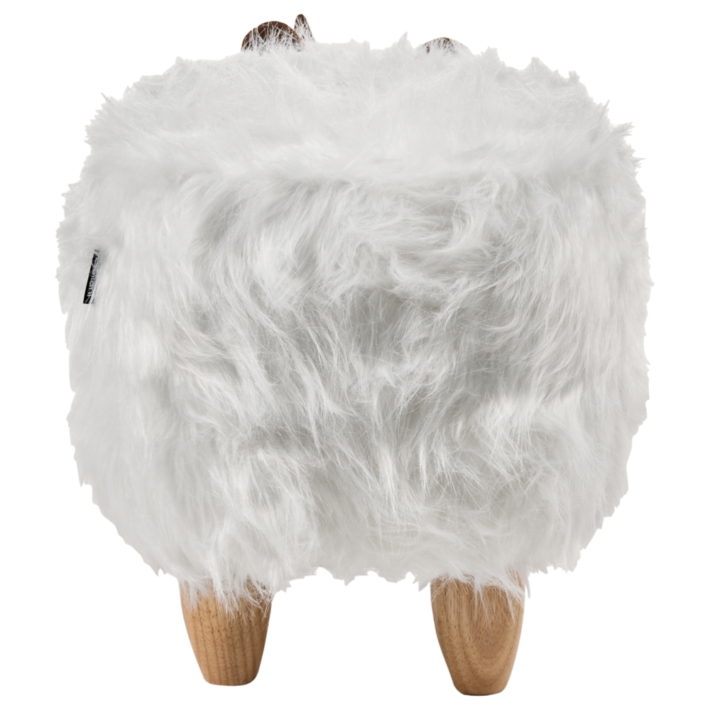 Sgabello per bambini con animali Rhino bianco Pelliccia sintetica con gambe in legno imbottite Poggiapiedi per la cameretta dei bambini