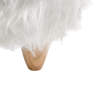 Sgabello per bambini con animali Rhino bianco Pelliccia sintetica con gambe in legno imbottite Poggiapiedi per la cameretta dei bambini