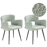 Set di 2 sedie da pranzo bouclè verde chiaro braccioli schienale intagliato gambe in metallo moderna industriale