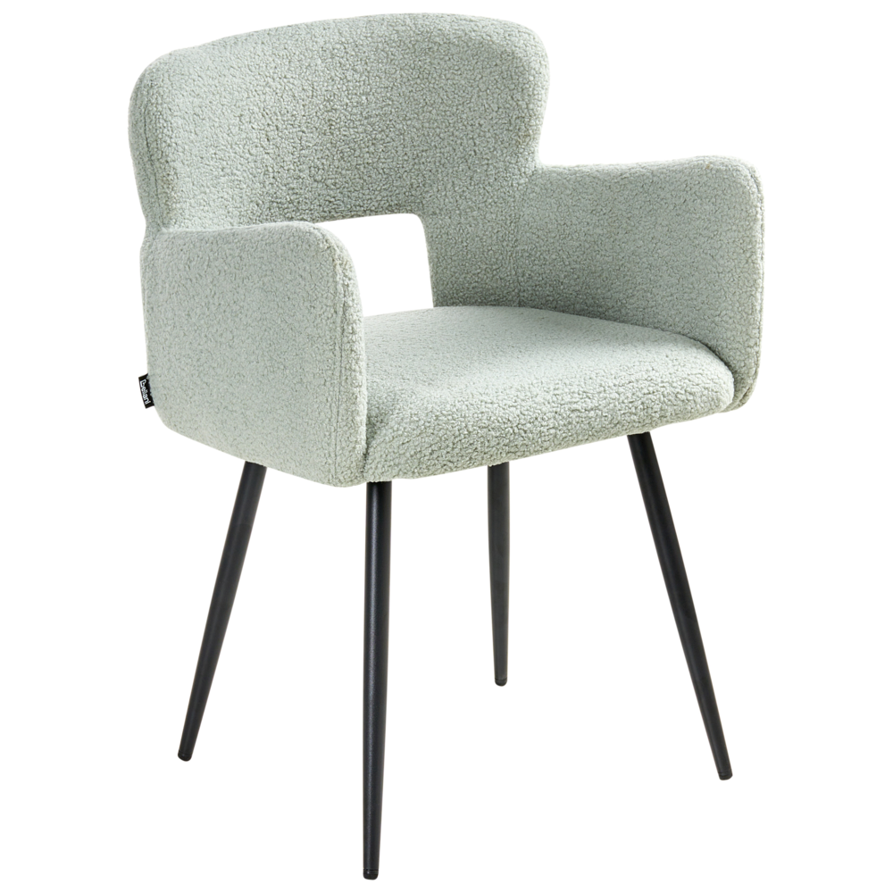 Set di 2 sedie da pranzo bouclè verde chiaro braccioli schienale intagliato gambe in metallo moderna industriale