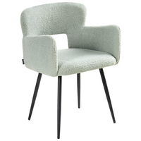 Set di 2 sedie da pranzo bouclè verde chiaro braccioli schienale intagliato gambe in metallo moderna industriale
