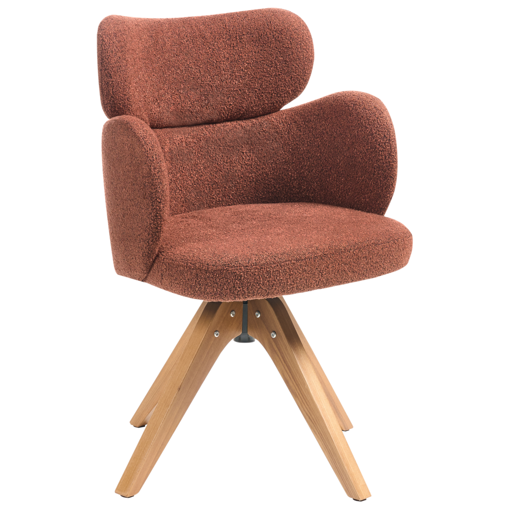 Sedia da pranzo girevole con schienale curvo in boucle arancione stile scandinavo