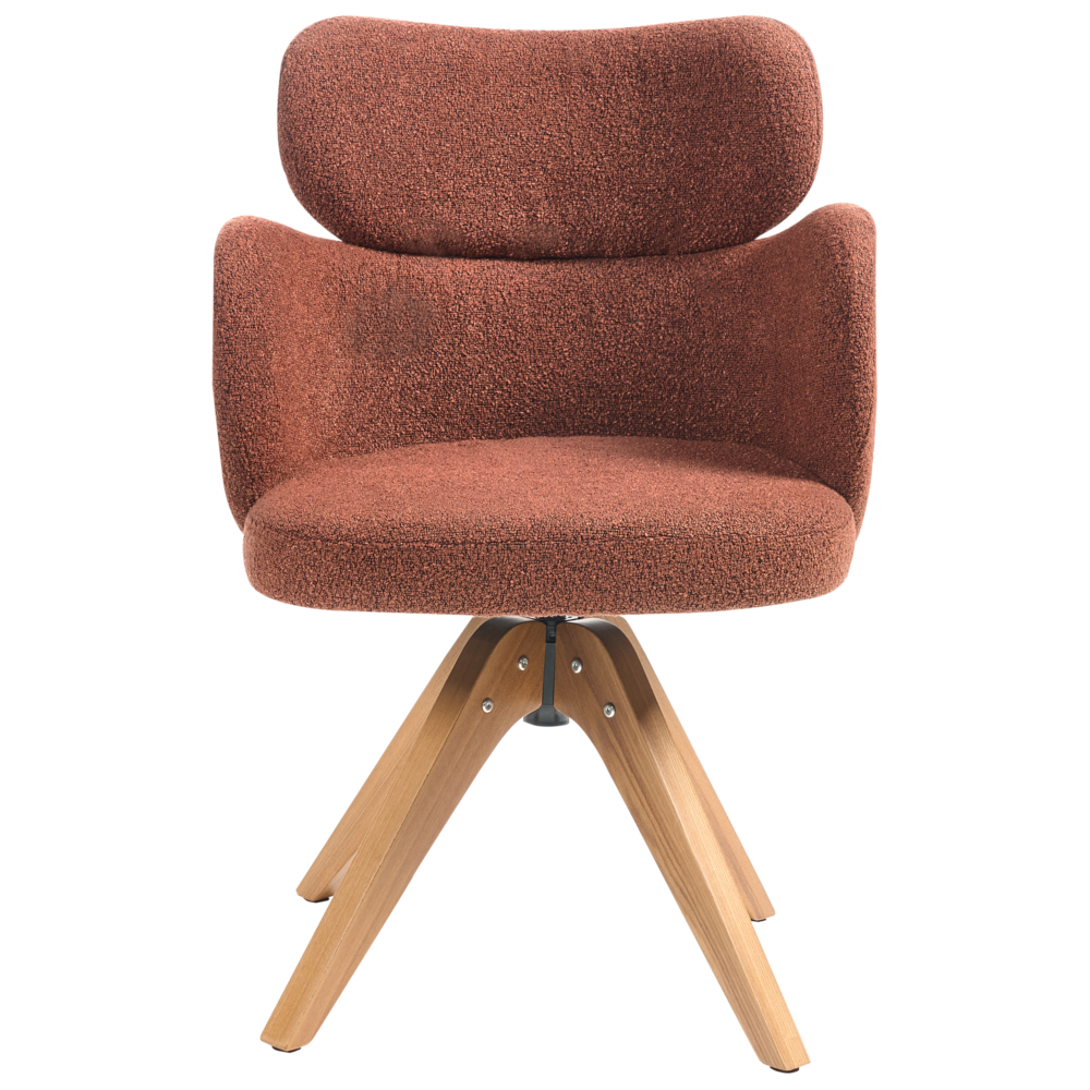 Sedia da pranzo girevole con schienale curvo in boucle arancione stile scandinavo