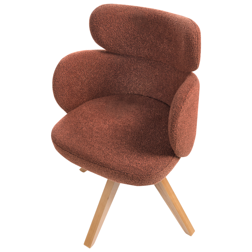 Sedia da pranzo girevole con schienale curvo in boucle arancione stile scandinavo