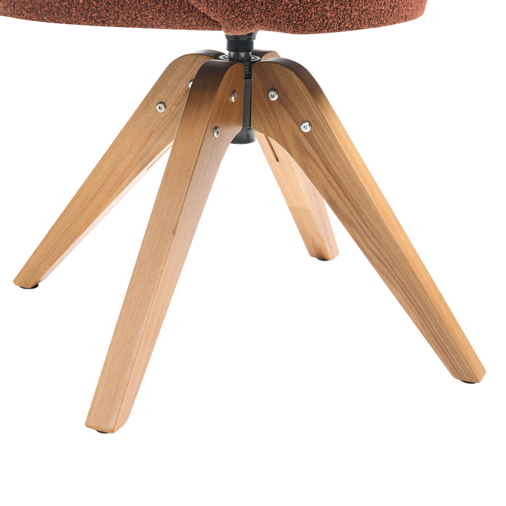 Sedia da pranzo girevole con schienale curvo in boucle arancione stile scandinavo