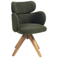 Sedia da pranzo girevole con schienale curvo in boucle verde stile scandinavo
