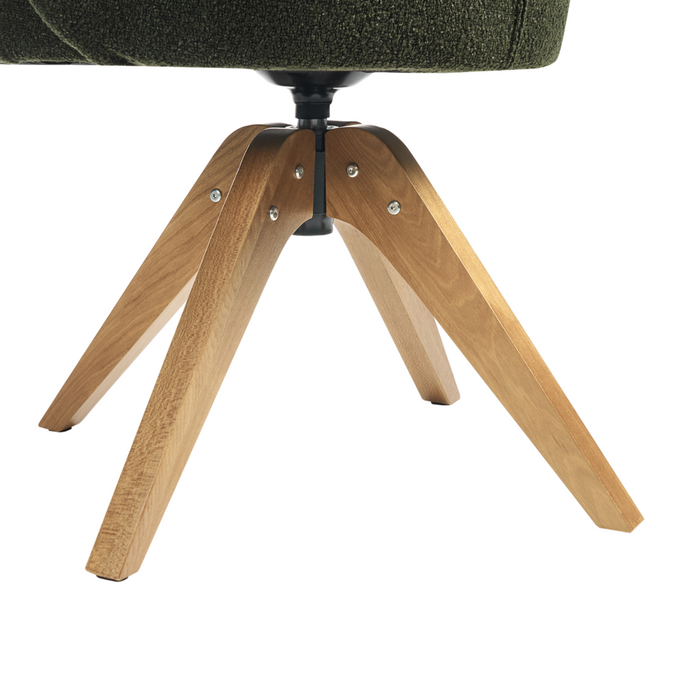 Sedia da pranzo girevole con schienale curvo in boucle verde stile scandinavo