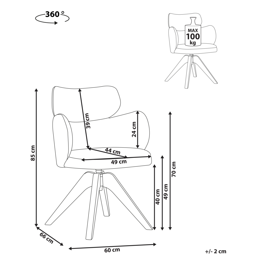 Sedia da pranzo girevole con schienale curvo in boucle verde stile scandinavo