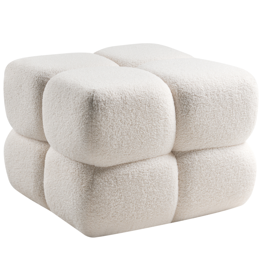 Pouf quadrato moderno grande rotondo poggiapiedi tessuto bouclé camera da letto soggiorno bianco sporco