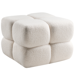 Pouf quadrato moderno grande rotondo poggiapiedi tessuto bouclé camera da letto soggiorno bianco sporco
