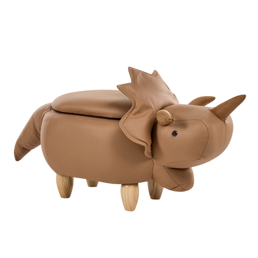 Animale Triceratopo Sgabello per bambini Tessuto in poliestere marrone Gambe in legno imbottite contenitore Poggiapiedi cameretta