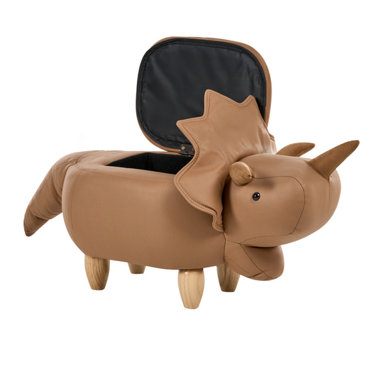 Animale Triceratopo Sgabello per bambini Tessuto in poliestere marrone Gambe in legno imbottite contenitore Poggiapiedi cameretta
