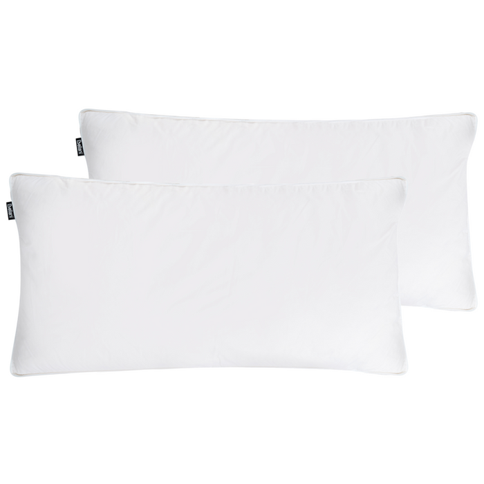 Set di 2 cuscini da letto guanciali in cotone bianco piumino d'anatra e piume 40 x 80 cm medio morbido