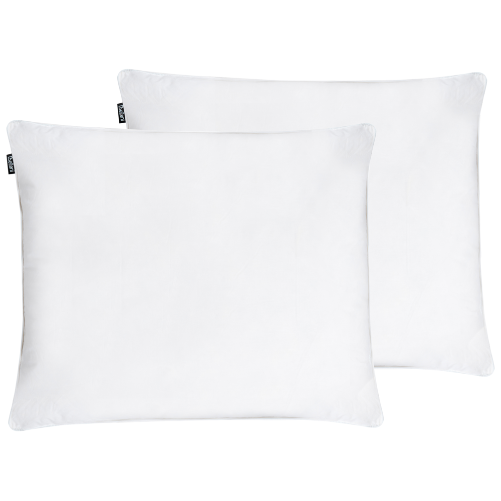 Set di 2 cuscini da letto guanciali in cotone bianco piumino d'anatra e piume 50 x 60 cm medio morbido