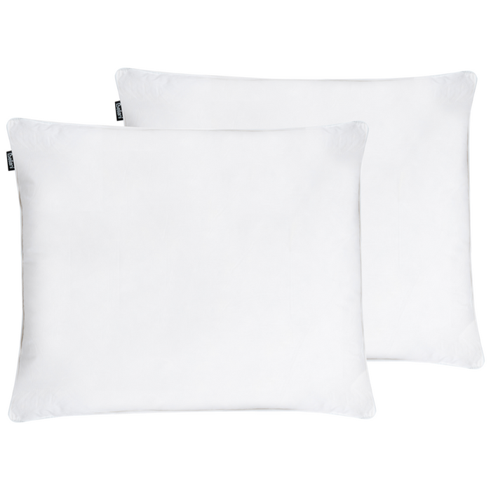 Set di 2 cuscini da letto guanciali in cotone bianco piumino d'anatra e piume 50 x 60 cm medio morbido