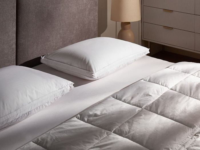 Set di 2 cuscini per letto in cotone bianco piumino d'anatra e piume 50 x 60 cm alto medio morbido