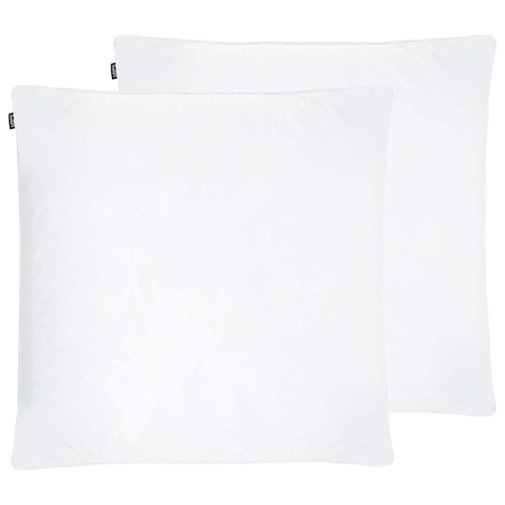 Set di 2 cuscini da letto guanciali in cotone bianco piumino d'anatra e piume 80 x 80 cm alto medio morbido