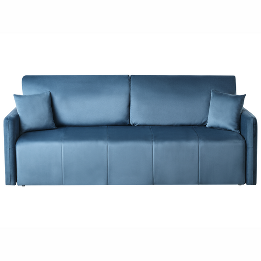Divano moderno a 3 posti in velluto con cuscini decorativi e funzione letto colore blu soggiorno