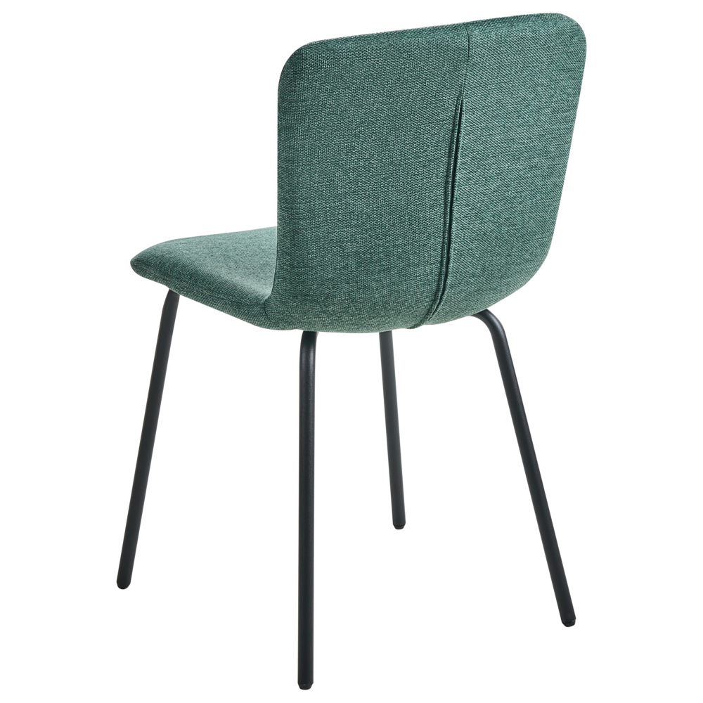 Set di 4 sedie da pranzo in tessuto Tappezzeria verde Gambe in metallo nero Design moderno e retrò