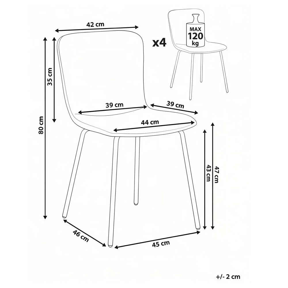 Set di 4 sedie da pranzo in tessuto Tappezzeria verde Gambe in metallo nero Design moderno e retrò