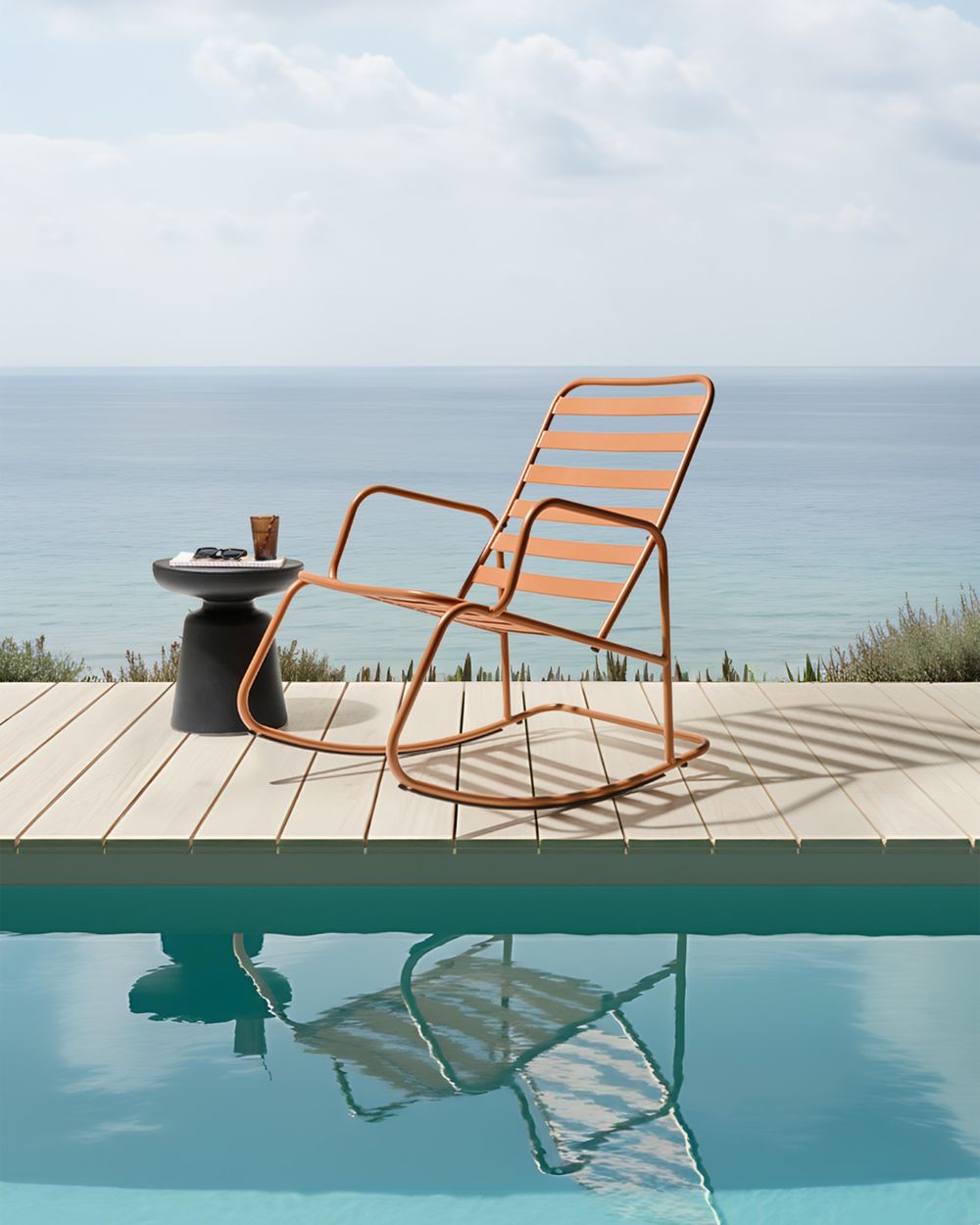 Sedia a dondolo da giardino marrone dorato alluminio a doghe Design moderno per esterni