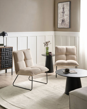 Set di 2 poltrone Rivestimento in velluto a coste beige Gambe in metallo nero Design moderno e retrò
