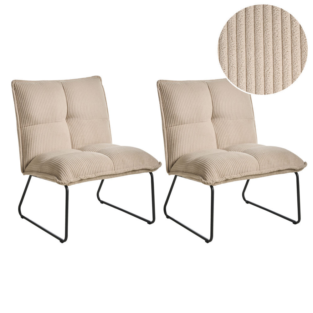Set di 2 poltrone Rivestimento in velluto a coste beige Gambe in metallo nero Design moderno e retrò