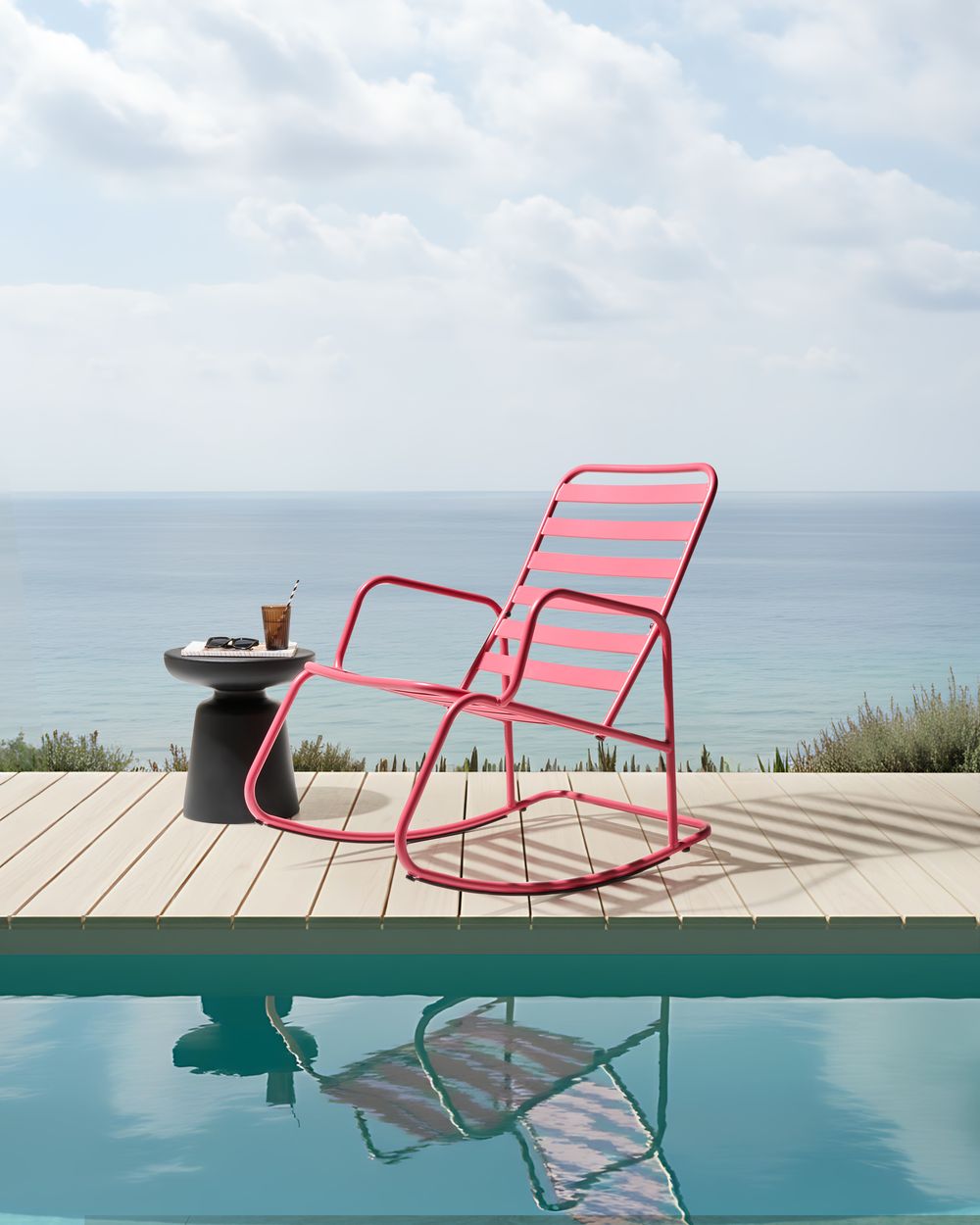 Sedia a dondolo da giardino rosa alluminio a doghe Design moderno per esterni