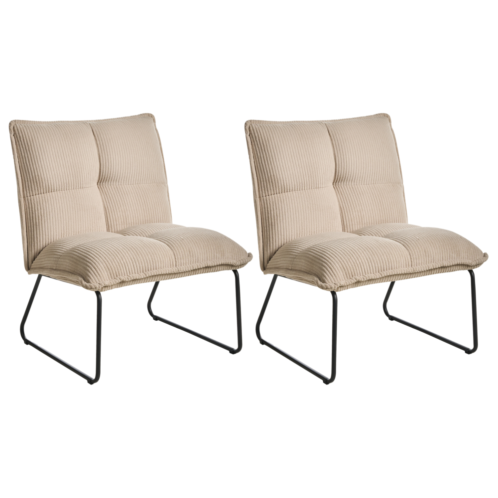 Set di 2 poltrone Rivestimento in velluto a coste beige Gambe in metallo nero Design moderno e retrò