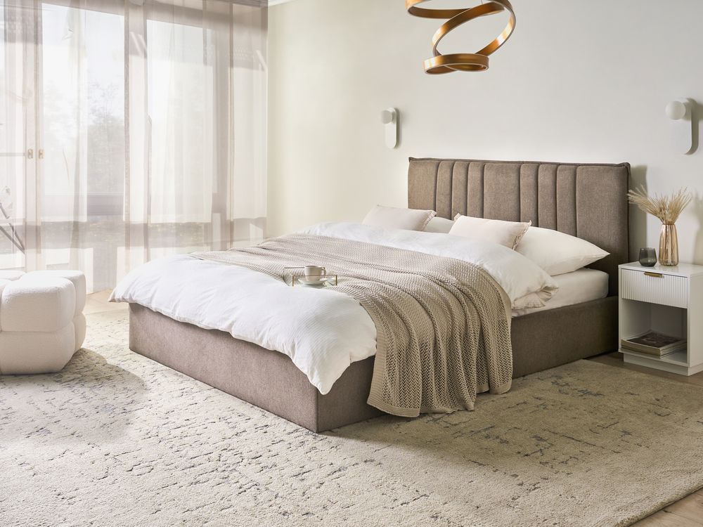 Letto matrimoniale imbottito in tessuto tortora 180 x 200 cm camera da letto