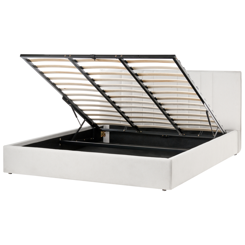 Letto matrimoniale imbottito in tessuto beige chiaro 180 x 200 cm camera da letto