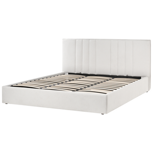 Letto matrimoniale imbottito in tessuto beige chiaro 180 x 200 cm camera da letto